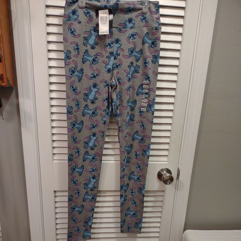 NWT Disney Gray Happy Polyester Blend Stitch Leggings 26" waist size Medium